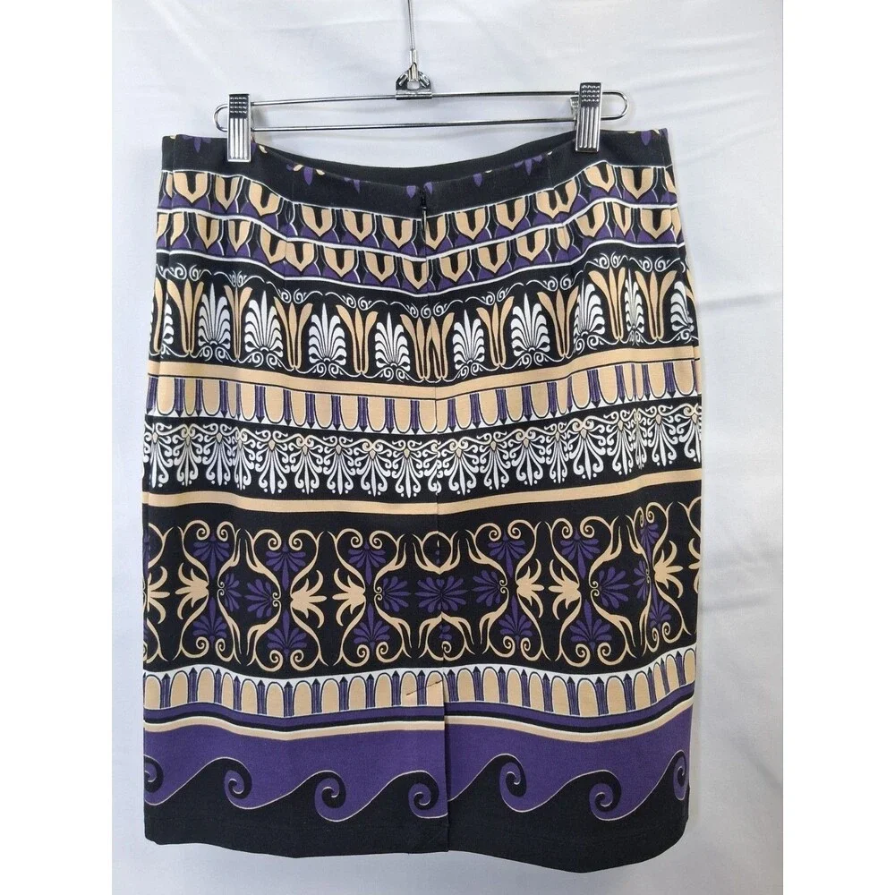 J. Mclaughlin Purple Black Print A-line Pencil Mini Skirt Women's Size 6 NWT